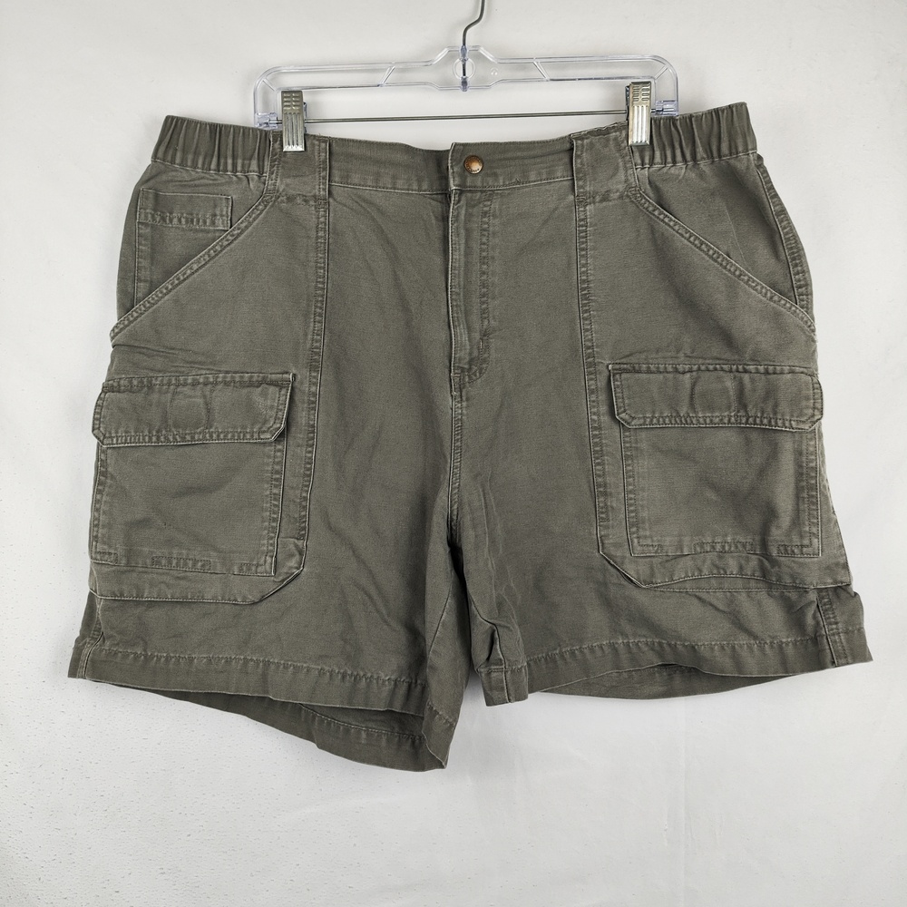 Columbia Shorts Mens XL Green Cargo Canvas Elastic Waist Hiking Outdoor